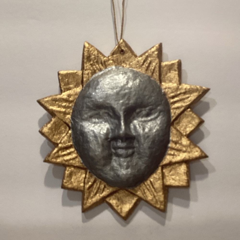 Sun Face Wall Hanging Ornament - Gold & Silver Sunburst